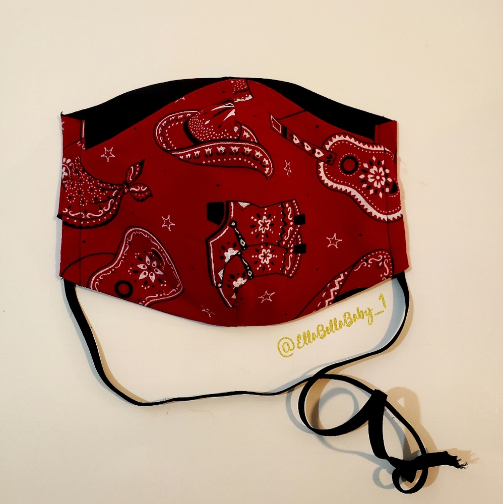 Red Bandana Face Mask with Filter Cowgirl - Picture 3 of 6